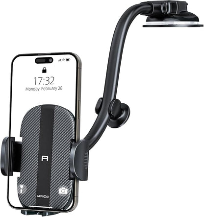 APPS2Car Cell Phone Holder for Car Dashboard Windshield Phone Mount for Car Long Arm Car Phone Holder Mount Strong Suction Cup Anti-Shake Stabilizer Compatible for iPhone, Samsung, All Smartphones