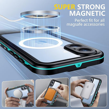 Red2Fire for iPhone 17 Case Waterproof, [Built-in Screen Protector & Camera Protector][Compatible with MagSafe][Full Body Shockproof][IP68 Waterproof][Dustproof] Phone Case 6.3" Blue/Clear