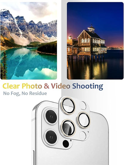 [2 Pack] Camera Lens Protector Compatible for iPhone 13 Pro / 13 Pro Max Metal Plus Tempered Glass Camera Cover Support LIDAR Scanner, Anti-Explosion for iPhone 13 Pro Max /13 Pro Silver Gold