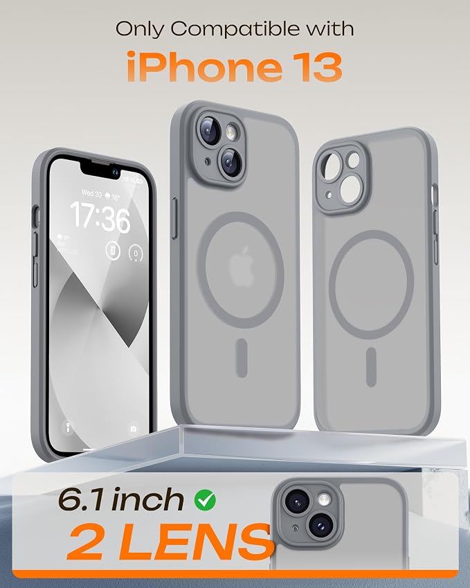 TOCOL for Phone 13 Case, Compatible with Magsafe Charger, Full Camera Protection, Drop Protection, Translucent Matte Phone Case for iPhone 13 6.1 inch (Gray)