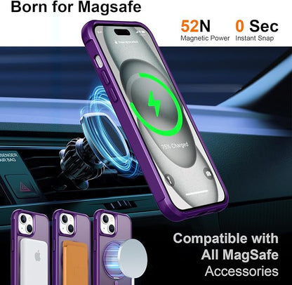 360° Magnetic Swivel Ring for iPhone 15 Plus case, Built-in Metal Stand and Ring Holder, Magsafe Compatible, Military Grade Protection, Shockproof - Purple