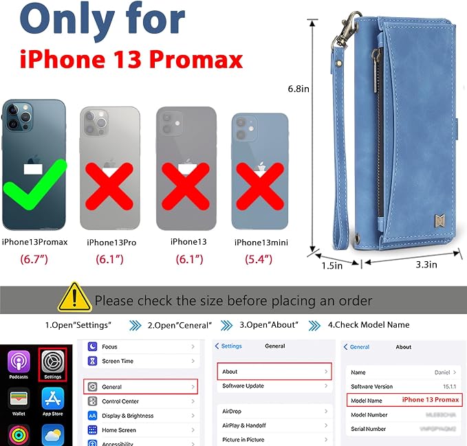 Wallet Case for iPhone 13 Pro Max with Card Holder/Crossbody Wallet/Strap| RFID Blocking | Magnetic | Kickstand | Detachable | PU Leather Phone Case for iPhone 13 Pro Max,6.7 in,Sky Blue