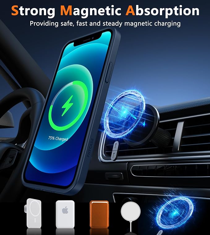 FNTCASE for iPhone 12 Phone Case: for iPhone 12 Pro Magnetic Matte Textured Military Grade Drop Protection Translucent Cell Cover - Slim Durable Shockproof Protective Bumper
