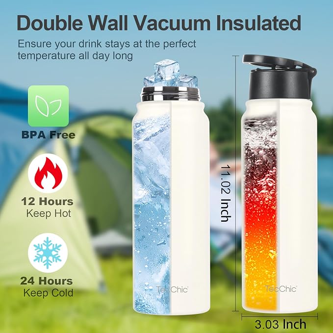 Insulated Water Bottle with Magnetic Phone Holder Compatible with MagSafe and iPhone,Double-Sided Magnet,Hot 12H Cold 24H,Stainless Steel Water Bottle Phone Mount for Sports Travel,27oz (Black)