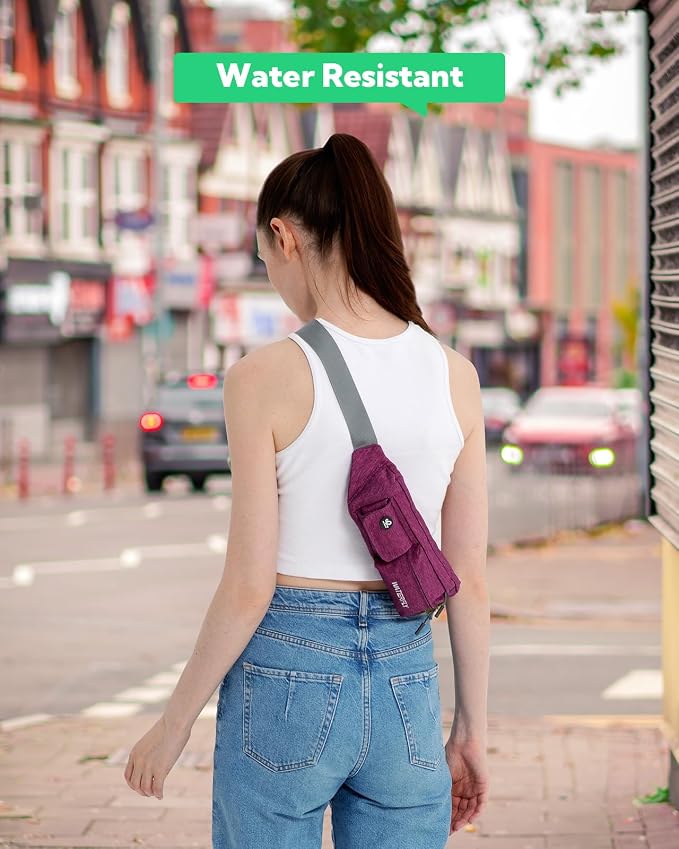 WATERFLY Fanny Pack for Women Men Water Resistant Small Waist Pouch Slim Belt Bag with 4 Pockets for Running Travelling Hiking Walking Lightweight Crossbody Chest Bag Fit All Phones