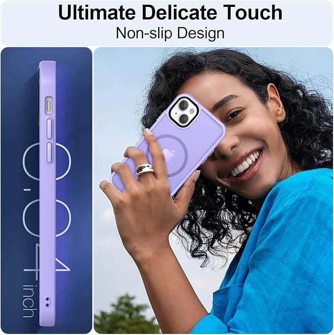 MOCCA Strong Magnetic for iPhone 13 Case, [Compatible with Magsafe][Screen Protector+Camera Lens Protector] Translucent Matte Back Slim Shockproof Case for iPhone 13 Phone Case 6.1", Light Purple