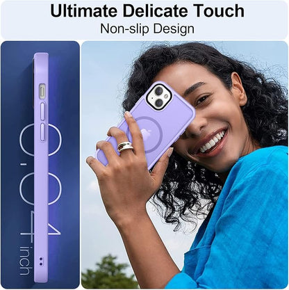 MOCCA Strong Magnetic for iPhone 13 Case, [Compatible with Magsafe][Screen Protector+Camera Lens Protector] Translucent Matte Back Slim Shockproof Case for iPhone 13 Phone Case 6.1", Light Purple
