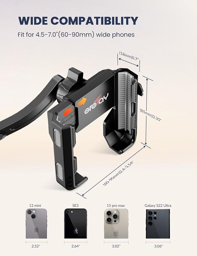 Grefay Motorcycle Phone Mount, 1S Quick Release. Anti Shake Motorbike Phone Holder for 4.0-7.0 Inch Smartphone for Motorcycle Mirror Phone Mount with 360° Rotatabe