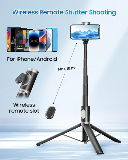 67" Selfie Stick Tripod, All in One Phone Tripod with Wireless Remote, Extendable Compact Tripods Portable Travel Stand for iPhone Android Selfie/Video Recording/Live Stream/Vlog