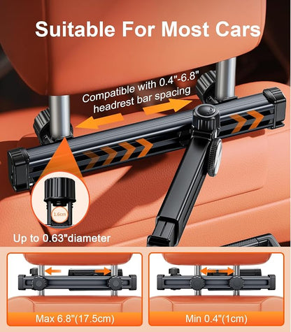 Extension Arm Tablet Holder for Car Headrest, Adjustable iPad Holder for Car Backseat Rear Facing for Kids Baby, Car Mount Fit for 4.7"-13" Cell Phone iPad mini Air Pro 12.9 Switch Fire, Black