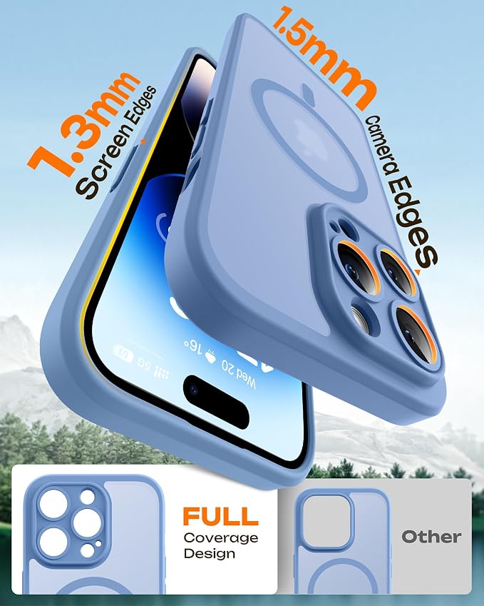 TOCOL for Phone 14 Pro Case, Compatible with Magsafe Charger, Full Camera Protection, Drop Protection, Translucent Matte Phone Case for iPhone 14 Pro 6.1 inch (Light Blue)