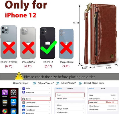 Wallet Case for iPhone 12/12 Pro with Card Holder/Crossbody Wallet/Strap| RFID Blocking | Magnetic | Kickstand | Detachable | PU Leather Phone Case for iPhone 12/12 Pro,6.1 in,Brown