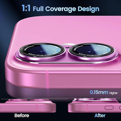 CACOE Camera Lens Protector for iPhone 16/16 Plus/17 - Metal Frame Tempered Glass Cover, [Anti-Scratch] [Drop-Proof][Strong-Adhesion] Camera Screen Cover(Pink)