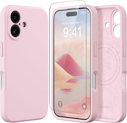 Magnetic for iPhone 16 Plus Case, Compatible with MagSafe, [Full Camera Protection][Screen Protector] Silicone Shockproof Protective Phone Case for iPhone 16 Plus 6.7", Chalk Pink