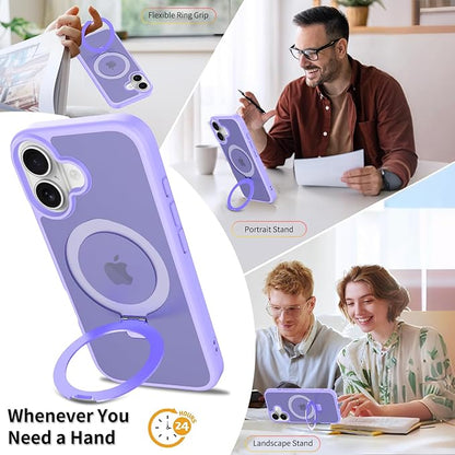 Ultra-Magnetic Stand for iPhone 17 Case [Military Drop Protection] [Compatible with MagSafe] Shockproof Translucent Matte Slim Ring Holder Case for iPhone 17 (Lavender Purple)