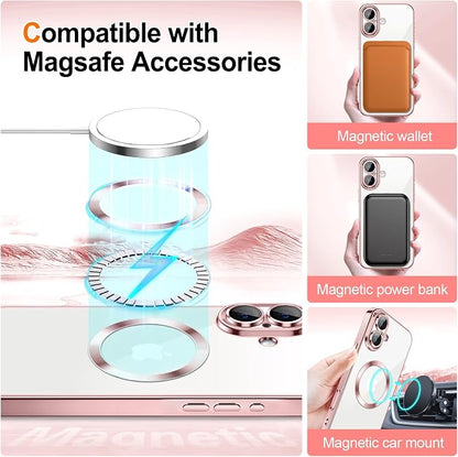 Hython for iPhone 17 Case Glitter Clear Magnetic Phone Cases [Compatible with MagSafe] Full Camera Lens Protector Sparkle Luxury Plating Slim Shockproof Protective Cover Women, Gradient Pink