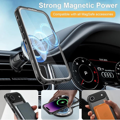 Beasyjoy Magnetic for iPhone Air Case, IP68 Waterproof Shockproof Case, Built-in Screen & Full Body Protection, Heavy Duty Rugged 12 FT Military Dropproof Cover with Lanyard for Outdoor, 6.5’’ Black