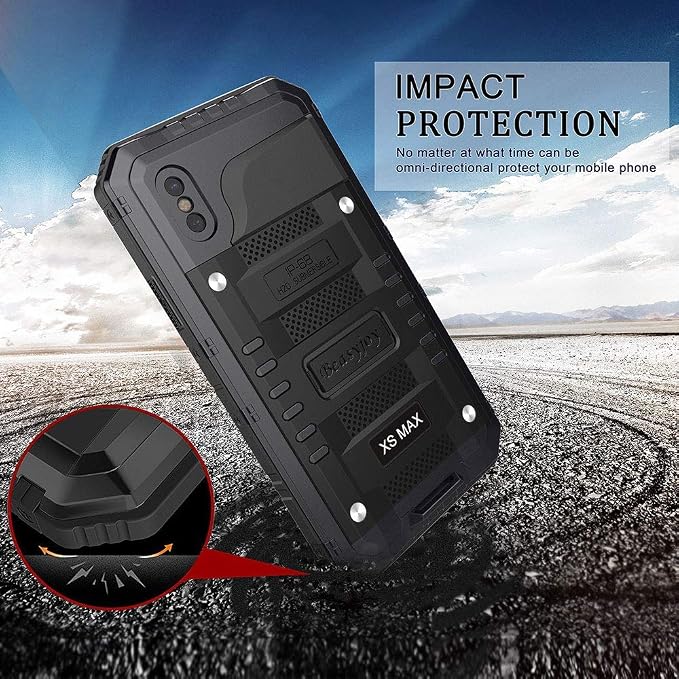 Beasyjoy for iPhone Xs Max Case Waterproof Metal Heavy Duty Strong Durable Cover Built-in Screen Full Body Protective Shockproof Tough Rugged Hybrid Military Grade Defender for Outdoor-Black