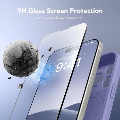 Magnetic for iPhone 14 Pro Case, Compatible with MagSafe, [Full Camera Protection][Screen Protector] Silicone Shockproof Protective Phone Case for iPhone 14 Pro 6.1", Lavender Gray
