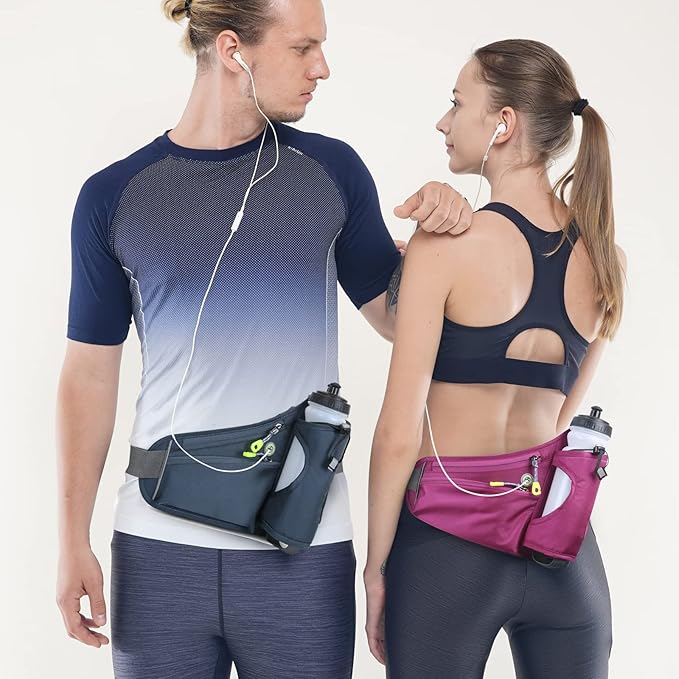 HOTEMIA Fanny Pack with Water Bottle Holder, Hydration Running Belt for Men Women Adjustable Strap Waist Bag Suitable for Hiking Running Walking Jogging Camping (Bottle Not Included) (Dark Grey)