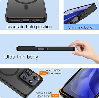 for Motorola Moto G Power 2025 Case Magnetic,Translucent Matte Compatible with Magsafe [Military-Grade Protection] with Screen Protector Shockproof Protective Case for Moto G Power 2025-Black