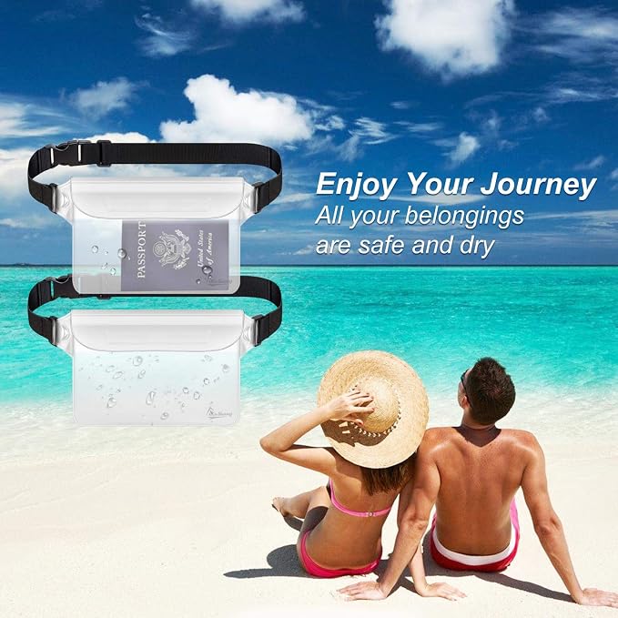 Waterproof Fanny Pack Phone Pouch - 32FT Submersible Triple Zip Lock Dry Bag, Touchscreen Passport Wallet Travel Pouch for Beach Cruise Swimming Kayaking Boating Essentials