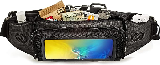 Sporteer Kinetic K1 No-Bounce Running Belt - Fits Large Phones up to 6.8" Screen (iPhone 17/16/15 Pro Max, Galaxy S26/S25 Ultra, Pixel 10 Pro XL) - Touch Screen Access - Universal Workout Waist Pack