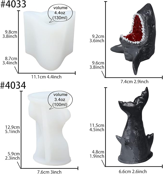 FUNSHOWCASE Shark Resin Molds Epoxy Silicone Aquatic Animal Underwater Creature for Bath Bomb, Tray, Mobile Phone Holder, Key Holder