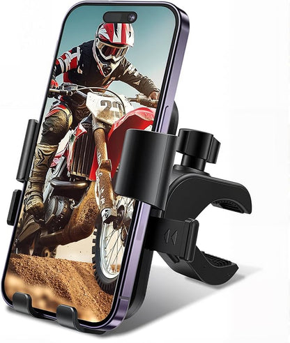 Motorcycle Phone Mount, Bike Bicycle Mount Handlebar Cell Phone Clamp Ebike Scooter Phone Clip for iPhone 16 Pro Max/Plus, 15 Pro Max, S10, S20, More 4.7" to 6.8" Smartphones