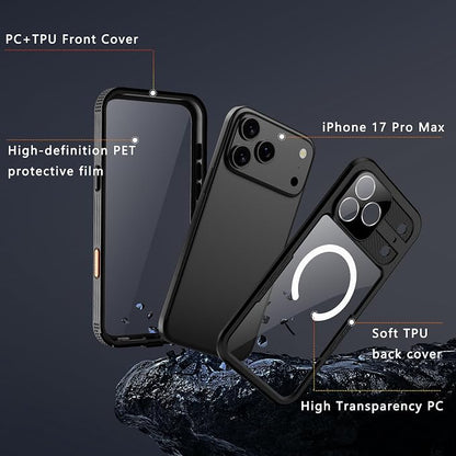 GOLDJU 2025 New Magnetic for iPhone 17 Pro Max Case-Waterproof, Built-in Screen & Camera Protector-IP68 Underwater Full Body 16FT Military Dropproof Shockproof Case for 17 Pro Max 6.9''-Black