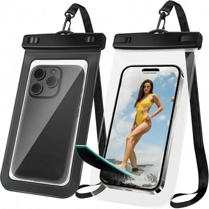 [2 Pack Waterproof Phone Case, Universal Dry Bag for iPhone 15/14/13/12 Pro Max, IPX8 Waterproof Pouch, Cruise Ship & Beach Essentials, Black & Clear - 6.8"