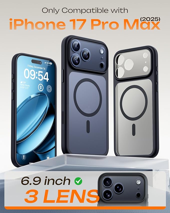 TOCOL for iPhone 17 Pro Max Case with Camera Control Capture Button, Compatible with Magsafe Charger, Built-in Magnetic Ring, Translucent Matte Phone Case for iPhone 17 ProMax 6.9 inch (Key Black)