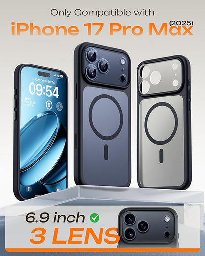 TOCOL for iPhone 17 Pro Max Case with Camera Control Capture Button, Compatible with Magsafe Charger, Built-in Magnetic Ring, Translucent Matte Phone Case for iPhone 17 ProMax 6.9 inch (Key Black)