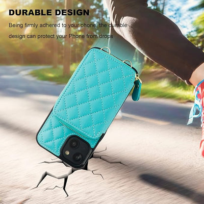 Bocasal Crossbody Wallet Case for iPhone 14, RFID Blocking PU Leather Zipper Handbag Purse Flip Cover, Kickstand Folio Case with Card Slots Holder Wrist Strap Lanyard 5G 6.1 Inch (Mint Green)