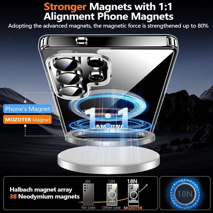 MOZOTER for Samsung Galaxy S25 Ultra Case with Kickstand,[Compatible with Magsafe][2*Screen Protector],Military-Grade Protection,Magnetic Phone Case for Samsung Galaxy S25 Ultra-Clear