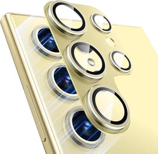 for Samsung Galaxy S24 Ultra Camera Lens Protector, [Full Protection] [Powerful Strength Adsorption] Matte Alloy Metal Ring Glass Camera Screen Protector for Galaxy S24 Ultra,Yellow