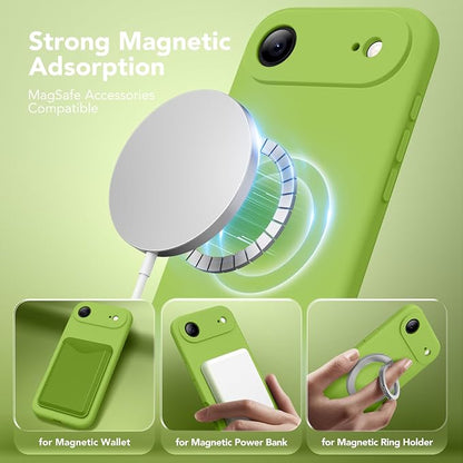 Magnetic for iPhone Air Case, Compatible with MagSafe, [Full Camera Protection][Screen Protector] Silicone Shockproof Protective Phone Case for iPhone 17 Air 6.5", Fluorescent Green