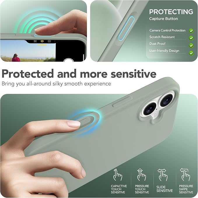 GONEZ Magnetic for iPhone 17 Case, Compatible with MagSafe, [Screen Protector + Camera Lens Protector], Liquid Silicone Anti-Scratch Shockproof Protective Phone Case 6.3 inch, Light Green