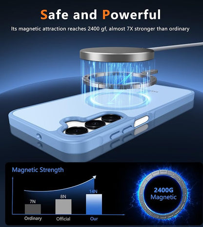 FNTCASE for Galaxy A26 5G Phone Case: Magnetic Matte Translucent Military Grade Drop Protection Cell Phone Cover - Slim Rugged Durable Shockproof Protective for Samsung A26 Cases - Light Blue