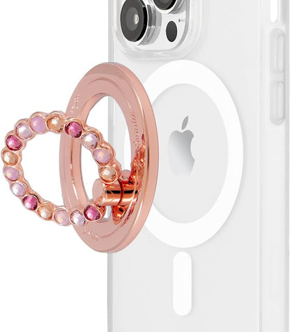 Sonix Magnetic Phone Grip and Phone Ring Holder - Compatible with MagSafe - Rotatable Kickstand and Phone Holder for iPhone 16, 15, 14, 13, 12 Series - Rose Gold/Multi Rhinestone
