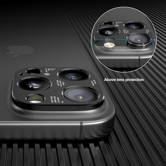 Laser-Etched Aluminum Camera lens Protector for iPhone 16 Pro/Max - [2025 Inspired Camera Design] for iPhone 14/15/16 Pro & Pro Max Series (No Glass Lens Coverage), 2 pack, Black