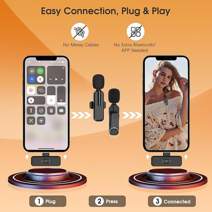 MAYBESTA Wireless Lavalier Microphone for iPhone, iPad, Android - Bluetooth Lapel Phone Mic for Video Recording - Mini Clip on Microphones for YouTube Podcast Interview(2-IN-1 Port)