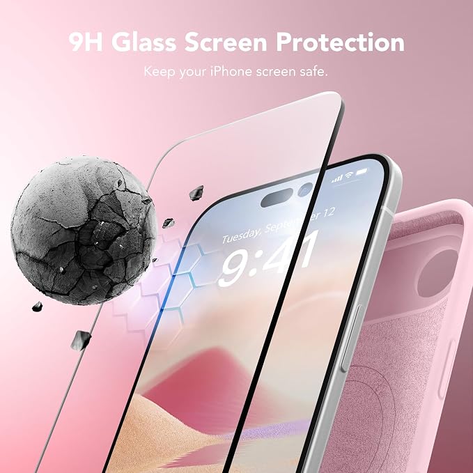 Magnetic for iPhone Air Case, Compatible with MagSafe, [Full Camera Protection][Screen Protector] Silicone Shockproof Protective Phone Case for iPhone 17 Air 6.5", Chalk Pink
