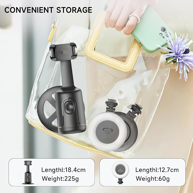 Auto Face Tracking Tripod with 2 Selfie Ring Light, 360° Rotation Face Body Phone Holder Smart Shooting Camera Mount with Remote, Rechargeable Smart Shooting Holder for Vlog, Streaming, Video, Tiktok