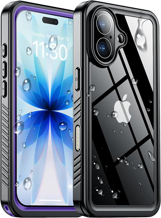 SPIDERCASE for iPhone 17 Case Waterproof, Built-in Lens & Screen Protector, Full Heavy Duty Protection, 12FT Military Shockproof, Dustproof, Anti-Scratched Phone Case,Purple/Clear