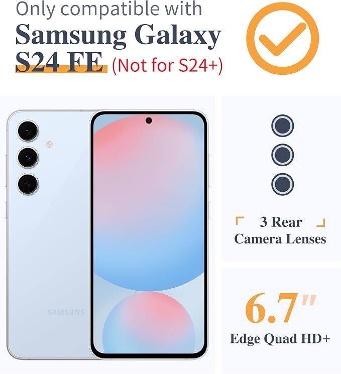 GVIEWIN for Samsung Galaxy S24 FE Case, Clear Floral Slim Shockproof Protective Women Phone Case, Non-Yellowing, with Screen Protector & Camera Lens Protector for S24 FE 6.7", Fireworks