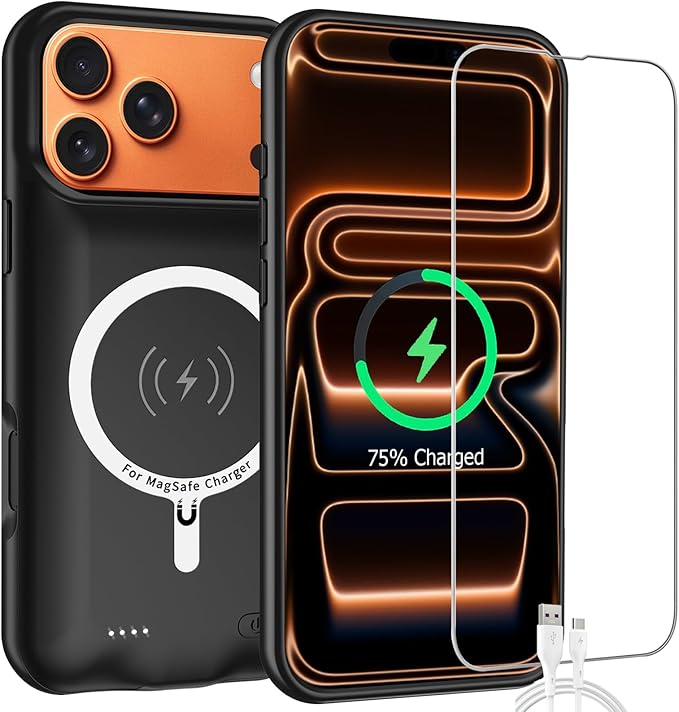 Battery Case for iPhone 17 Pro Max, 12000mAh High-Capacity Protective Rechargeable Extended Charger Case Compatible Magsafe with iPhone 17 Pro Max (6.9 inch) Wireless Charging Cover & Carplay (Black)