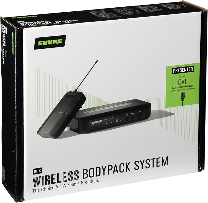 Shure BLX14/CVL Wireless Microphone System - 14-Hour Battery Life, 300 ft Range, UHF | Includes CVL Lavalier Mic, Bodypack Transmitter, Single Channel Receiver | H11 Band (BLX14/CVL-H11)