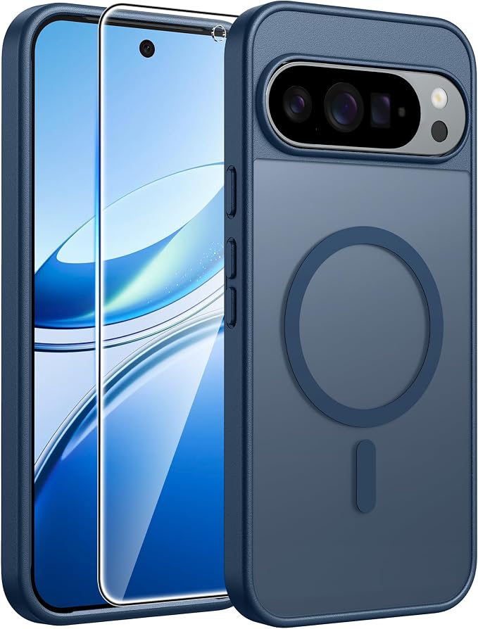 FNTCASE for Google Pixel 10 Pro Case: for Pixel 10 Case [Fit for Magsafe] Translucent Matte Cases with [Screen Protector] Military Grade Shockproof Protective Magnetic Phone Cover (6.3inch - Blue)