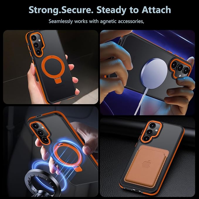 for Samsung Galaxy S24 Plus Case, Magnetic Adjustable Ring Stand [Fit for Magsafe], [Military-Grade Shockproof Protection] Phone Case with Kickstand&Ring Holder (Orange)